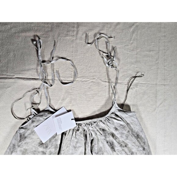 NWT ZARA ZW Collection 100% Linen Strappy Maxi Dress Gray Large L 4043/064/802 - Picture 7 of 11